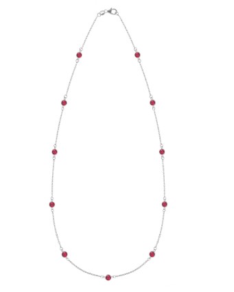 SynthRuby by yard White .jpg Sterling Silver imitation ruby by the yard necklace with adjustable chain 17"