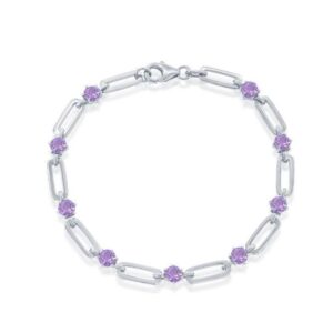 Sterling Silver genuine amethyst link bracelet tw3.42cts rhodium plated 7.5"