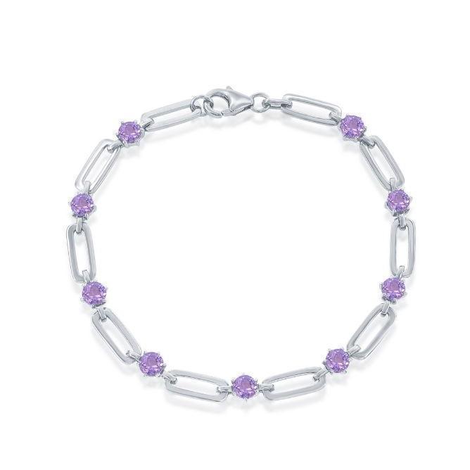 T .jpg Sterling Silver genuine amethyst link bracelet tw3.42cts rhodium plated 7.5"