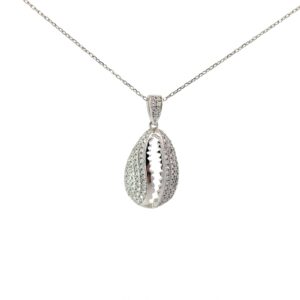 Sterling Silver cz dangle sea shell necklace on adjust chain rhod plated