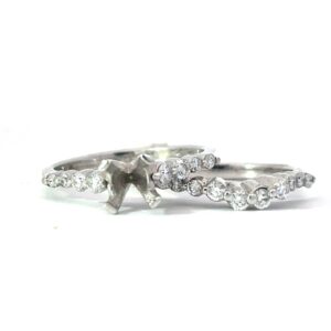 14KT W/G BRIDAL SET, SEMI-MOUNT 18 ROUND DIAMONDS TW 0.50 POINTS B QUALITY