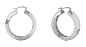 Unoaerre Designer High Polished Rhodium Plated Bronze Hoop Earring - Made In Italy