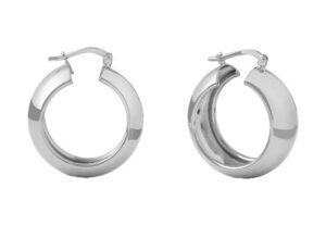 UNOAERRE Designer Rhodium Plated over Bronze High Polished Wide Hoop Earring - Made in Italy