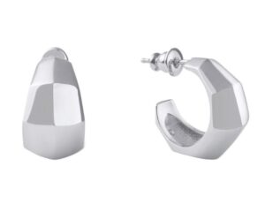 Unoaerre Rhodium Plated Bronze High Polished Fashion Hoop Earring Made In Itally