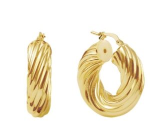 Unoaerre Designer twisted Bronze Gold Plated twisted hoop earring Made In Italy