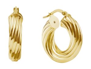 UnoAerre Desginer 20mm Wide Twisted Hoop Brass Gold Plated Earring Made In Italy