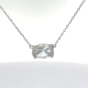 Sterling Silver oval cubic zirconia half bezel set solitaire neckalce