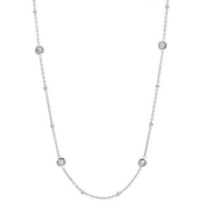Sterling Silver cz beaded by the yard necklace rhod plated 36"