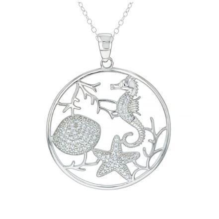cz .jpg Sterling Silver cz nautical cut out circle on 1.4mm diamond cut cable chain 18"