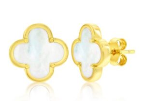 Sterling Silver gold plated mother of pearl stud earring