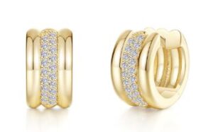 Sterling Silver gold plated lassire simluate diamond wide huggie hoop earring tw 0.38cts