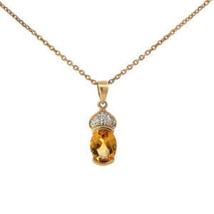 14KT YG CITRINE AND DIA 1 OVAL CITRINE 3 ROUND DIA