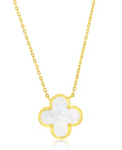 Sterling Silver gold plated mother of pearl clover necklace on gold plated chain 16+2"