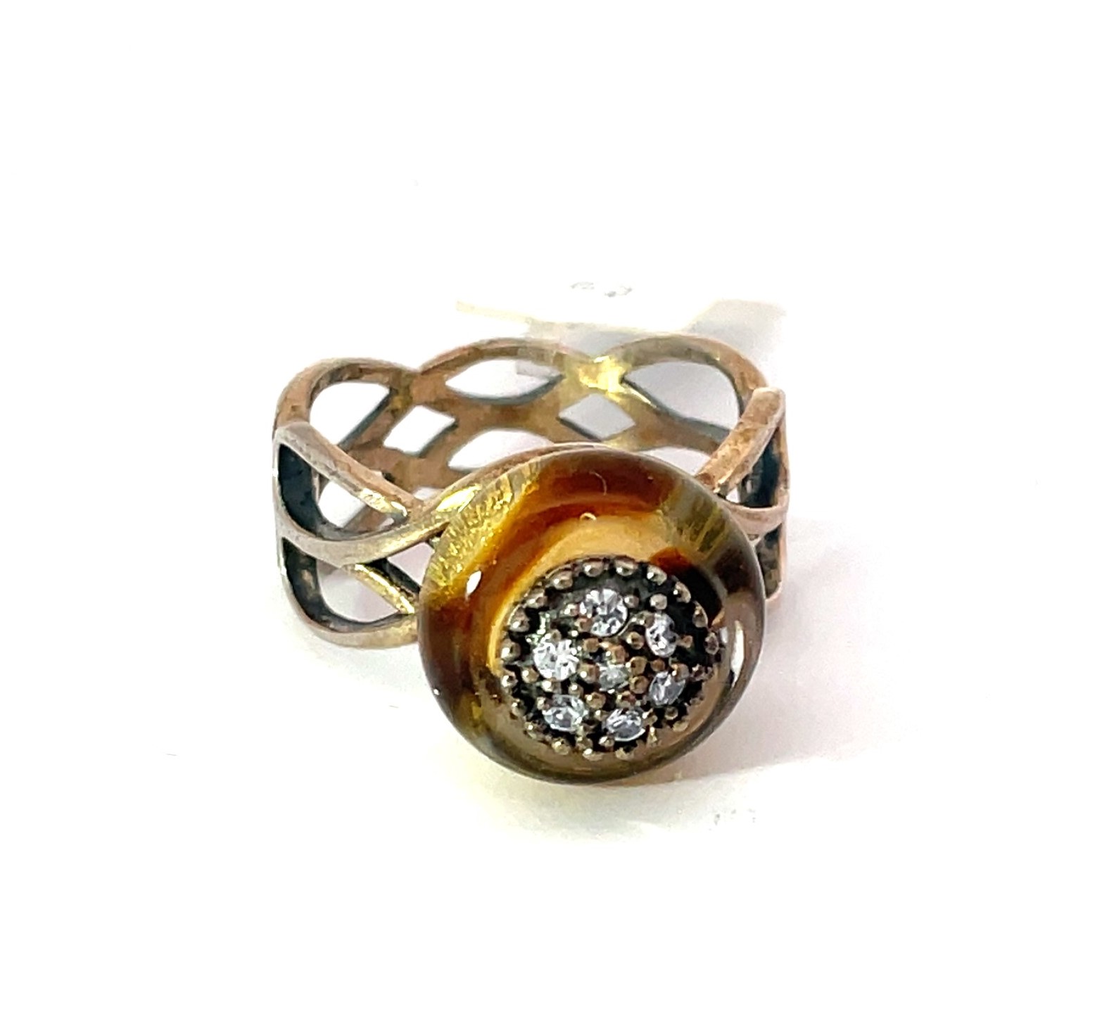 silverczring .jpeg SS BEAD RING WITH CRYSTALS SIZE 8.5