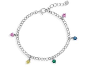 Sterling Silver child multi color cubic zirconia dangle bracelet 5.5"