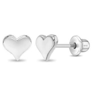 Sterling Silver shiny heart stud earring with screw backs