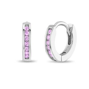 Sterling Silver pink cz channel huggie hoop earring