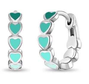 Sterling Silver multi green color huggie heart hoop earring