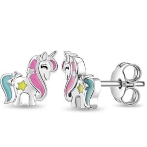 Sterling Silver enamel unicorn pendant on link chain