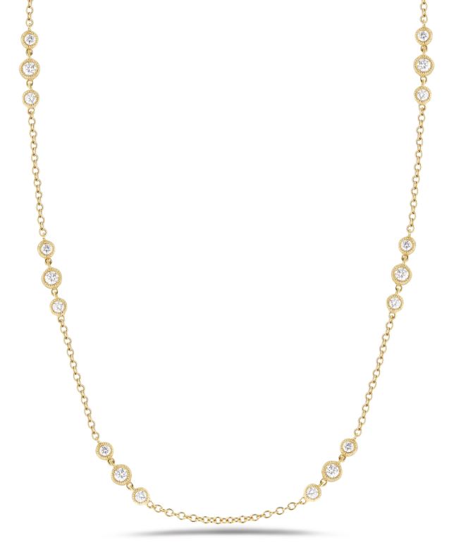 yellow cz by yard .jpg Sterling Silver gold plated sections of 3 cz by the yard necklace rhod plated 36"